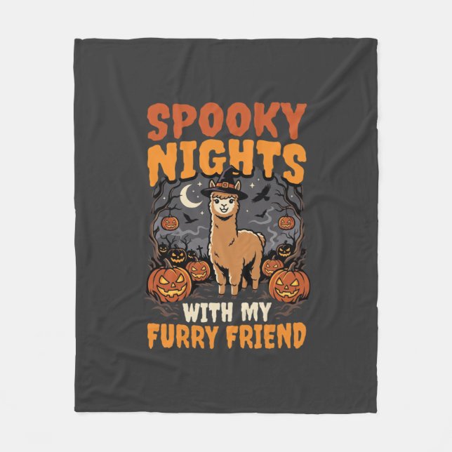 Halloween Alpaca Night Fleece Blanket (Front)