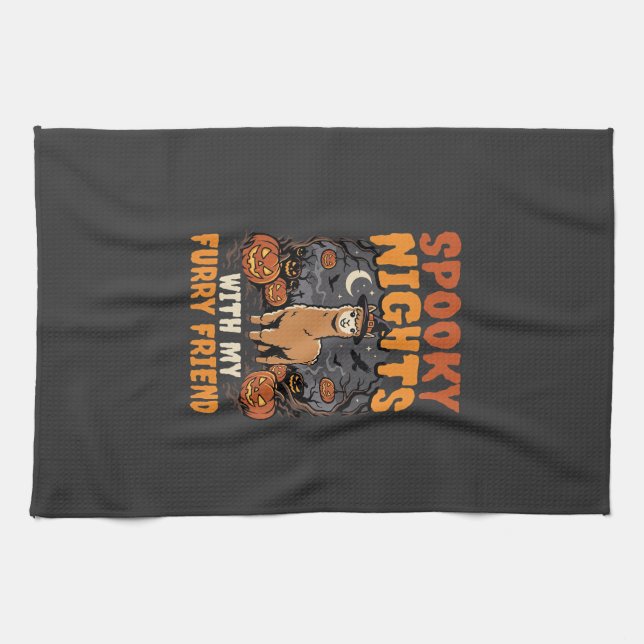 Halloween Alpaca Night Kitchen Towel (Horizontal)