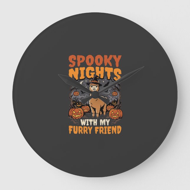 Halloween Alpaca Night Large Clock (Front)