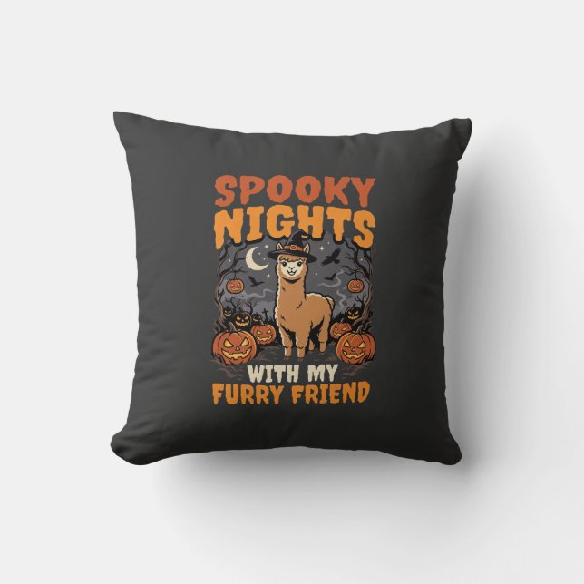 Halloween Alpaca Night Throw Pillow (Front)
