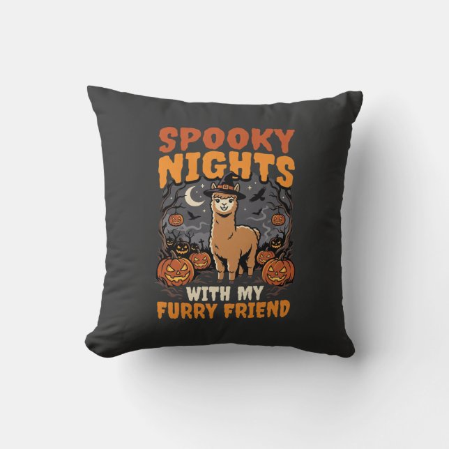 Halloween Alpaca Night Throw Pillow (Front)