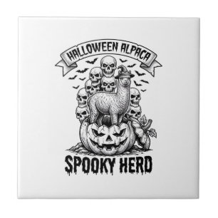 Halloween Alpaca Shirt Vintage Skull Pumpkin Desig Tile