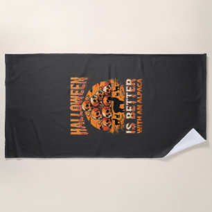 Halloween Alpaca Skull Pile Retro Horror Design Beach Towel