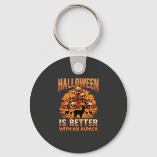 Halloween Alpaca Skull Pile Retro Horror Design Keychain
