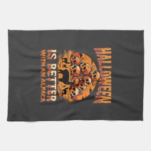 Halloween Alpaca Skull Pile Retro Horror Design Kitchen Towel