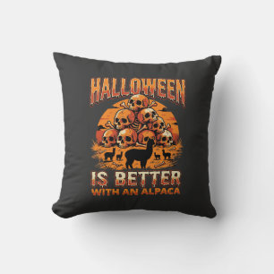 Halloween Alpaca Skull Pile Retro Horror Design Throw Pillow