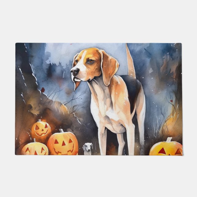 Halloween American English Foxhound With Pumpkins Doormat (Front)