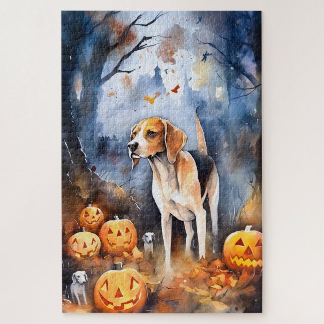 Halloween American English Foxhound With Pumpkins Jigsaw Puzzle (Vertical)