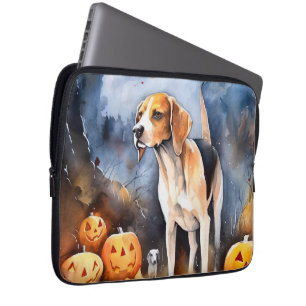 Halloween American English Foxhound With Pumpkins Laptop Sleeve