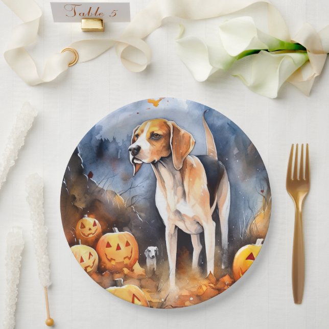 Halloween American English Foxhound With Pumpkins Paper Plate (Wedding)