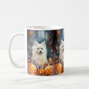 Halloween American Eskimo With Pumpkins Scary Coffee Mug