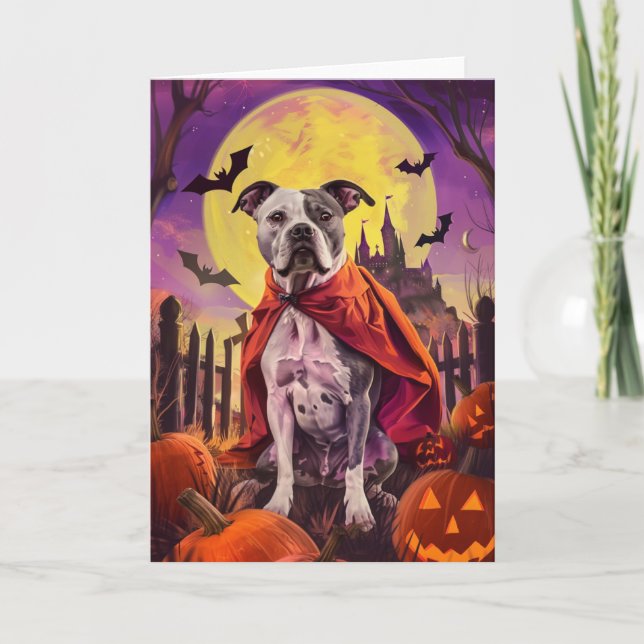 Halloween American Staffordshire Pumpkins Scary  Card (Front)