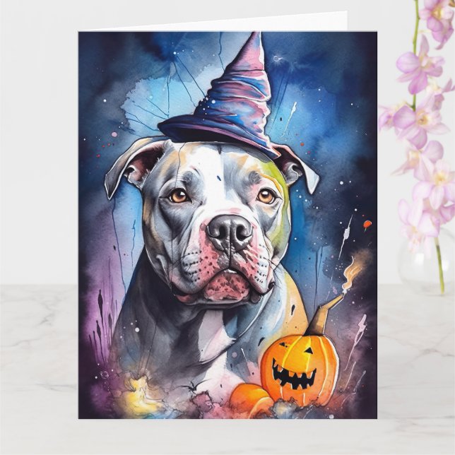 Halloween American Staffordshire With Pumpkins Card (Orchid)