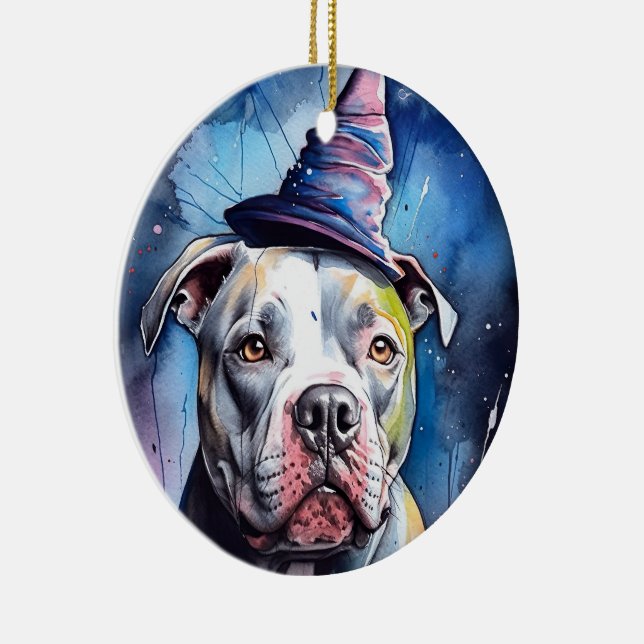 Halloween American Staffordshire With Pumpkins Ceramic Ornament (Right)