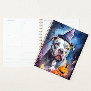 Halloween American Staffordshire With Pumpkins Planner