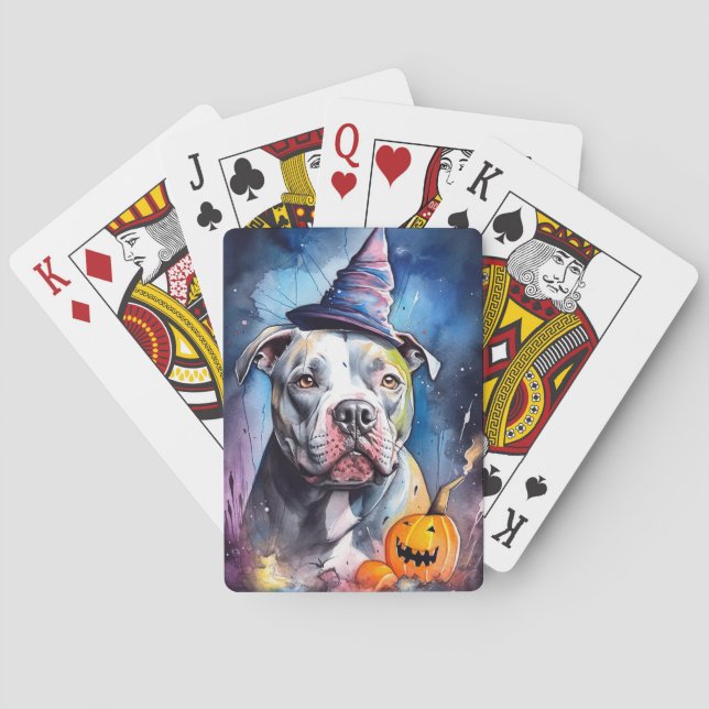 Halloween American Staffordshire With Pumpkins Playing Cards (Back)