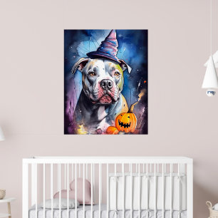 Halloween American Staffordshire With Pumpkins Poster