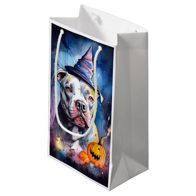 Halloween American Staffordshire With Pumpkins Small Gift Bag (Front Angled)