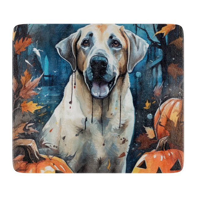 Halloween Anatolian Shepherd With Pumpkins Scary Cutting Board (Front)