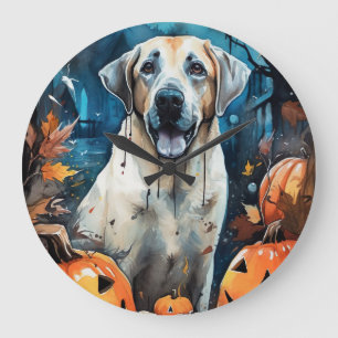 Halloween Anatolian Shepherd With Pumpkins Scary Large Clock