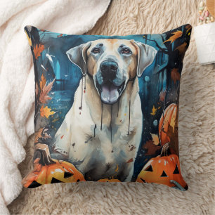 Halloween Anatolian Shepherd With Pumpkins Scary Throw Pillow