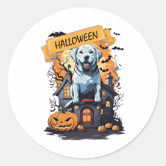 HALLOWEEN AND DOG CLASSIC ROUND STICKER (Front)