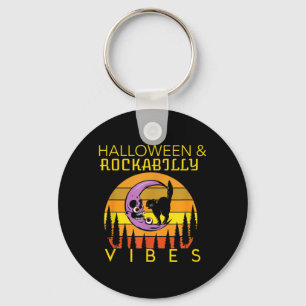 Halloween And Rockabilly Vibes Black Cat And Keychain