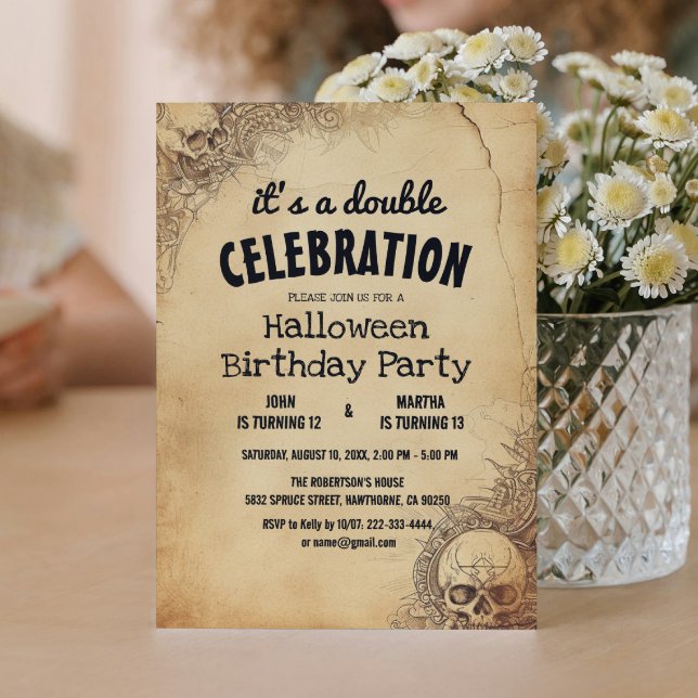 Halloween And Sculls Double Birthday Party  Invitation (Creator Uploaded)