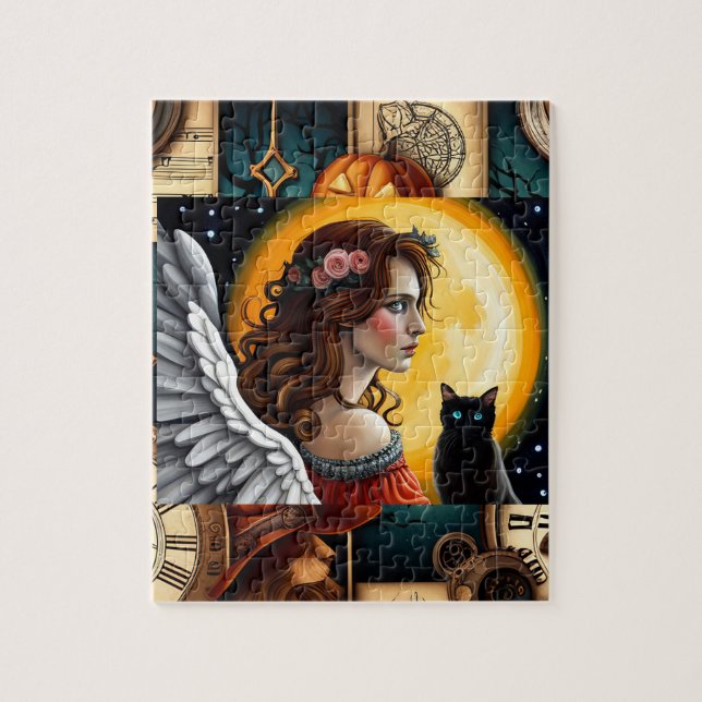 Halloween Angel and black cat Jigsaw Puzzle (Vertical)