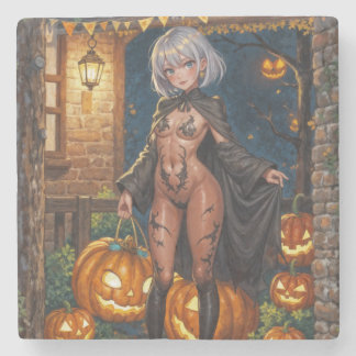 Halloween Anime Girl Trick or Treat Body Paint Stone Coaster