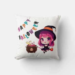 Halloween/anime/witch/cauldron  throw pillow