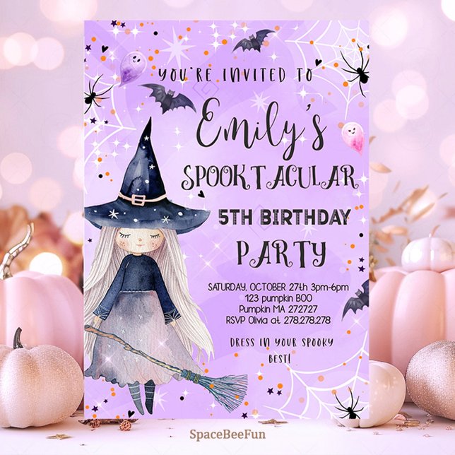 Halloween Anniversaire Invitation Costume de fête  (Halloween,pumpki,Birthday invites,Invitation,Costume Party,Girl Witch Halloween,Birthday Party,Spook)