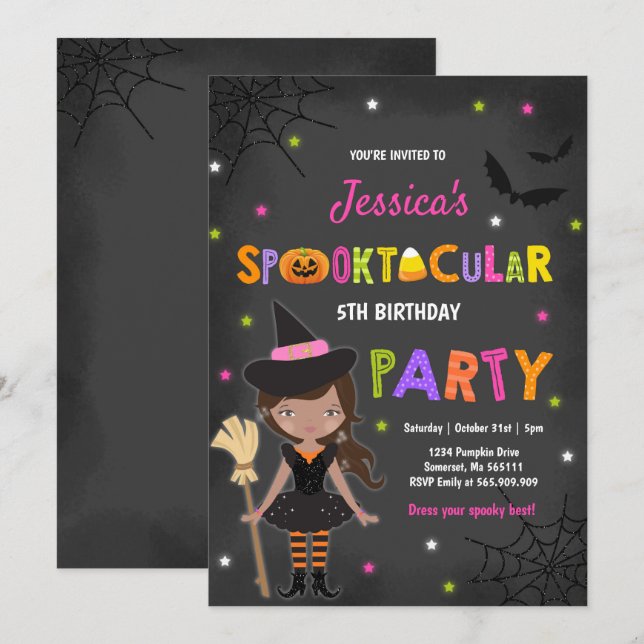Halloween Anniversaire Invitation sorcière fête d' (Devant / Derrière)