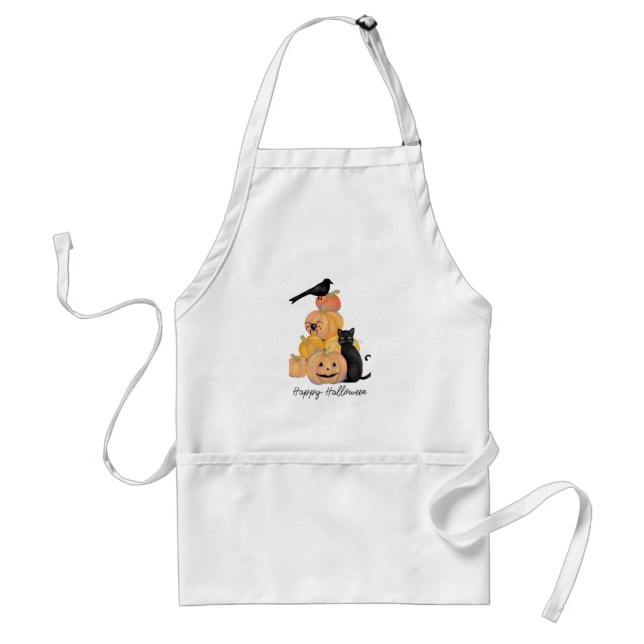 Halloween Apron with Pumpkins and Black Cat (Front)