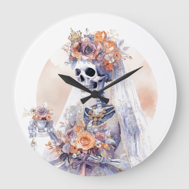 Halloween Aquarelle Sketon Horloge murale (Recto)