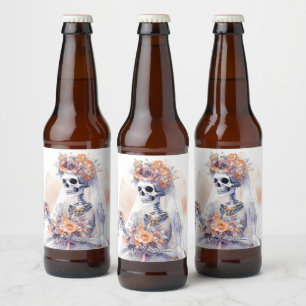 Halloween Aquarelle Squelette Bière Étiquettes