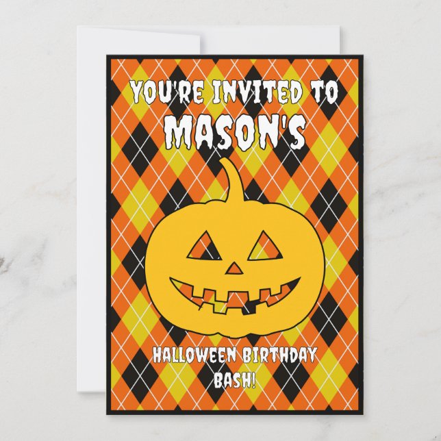 Halloween Argyle jack o lantern Invitation (Front)