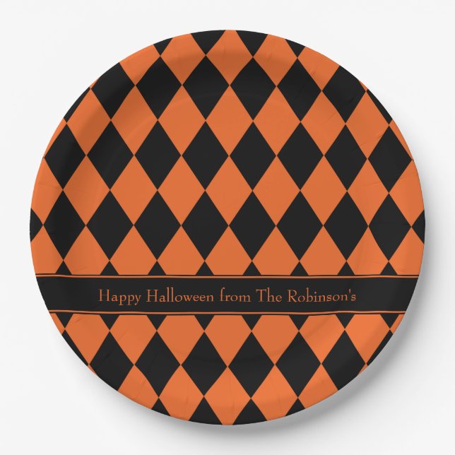 Halloween Argyle ~ Personalized Paper Plate (Front)
