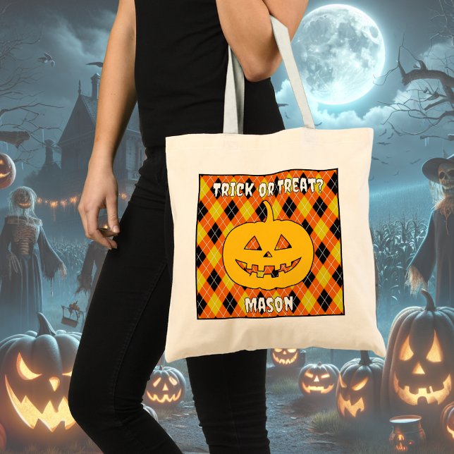 Halloween Argyle Trick-or-Treat Bag with pumpkin (Creator Uploaded)