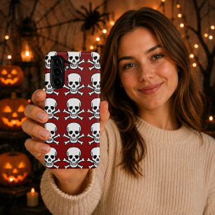 Halloween Arrière - plan rouge crâne et os croisés