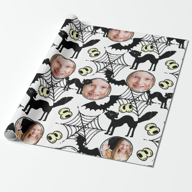 Halloween Art pattern Black Cat Photo Spooky Wrapping Paper (Unrolled)