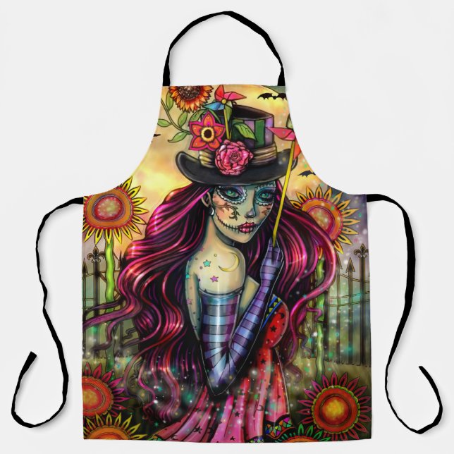 Halloween Art Sugar Skull by Molly Harrison Apron (Front)
