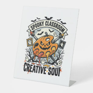 Halloween Art Teacher Spooky Classroom Pedestal Sign
