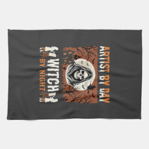 Halloween Artist by Day Witch by Night Design Kitchen Towel