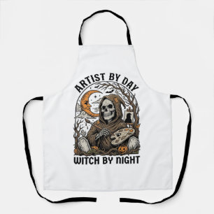 Halloween Artist Witch Vintage Engraving Art Tee_1 Apron