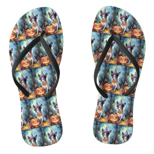 Halloween Australian Cattle With Pumpkins Scary Flip Flops