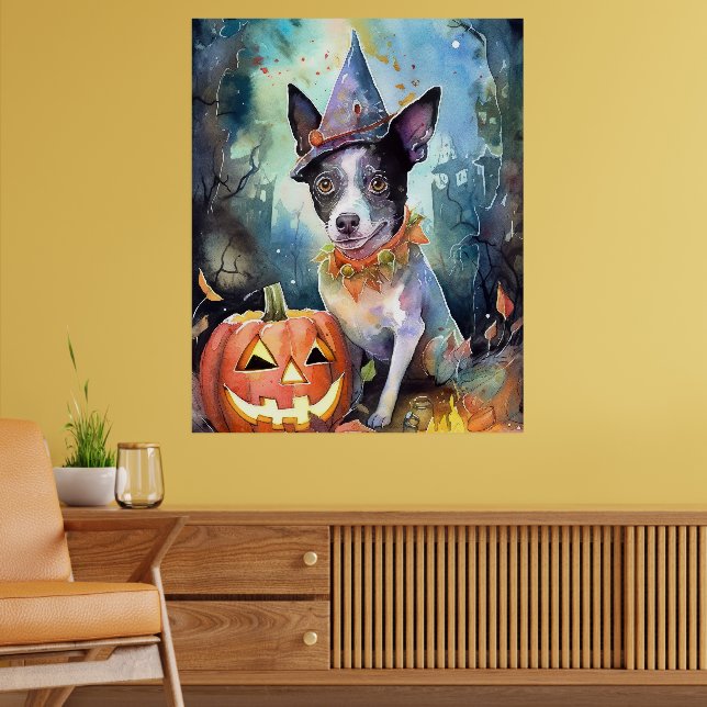 Halloween Australian Cattle With Pumpkins Scary  Poster (Living Room 2)