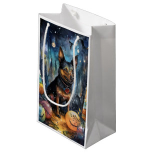Halloween Australian Kelpie With Pumpkins Scary Small Gift Bag