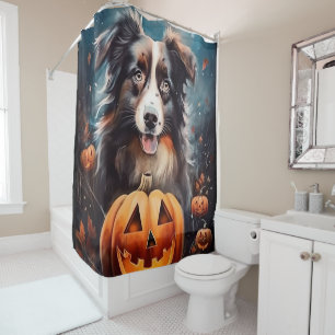 Halloween Australian Shepherd With Pumpkins Scary