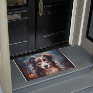 Halloween Australian Shepherd With Pumpkins Scary Doormat